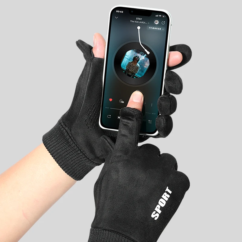 Wildleder Stoff männer Handschuhe Weiche Herbst Winter Dicke Warme Männliche Haut-Freundliche Skifahren Nicht-Slip Radfahren Elastische touchscreen