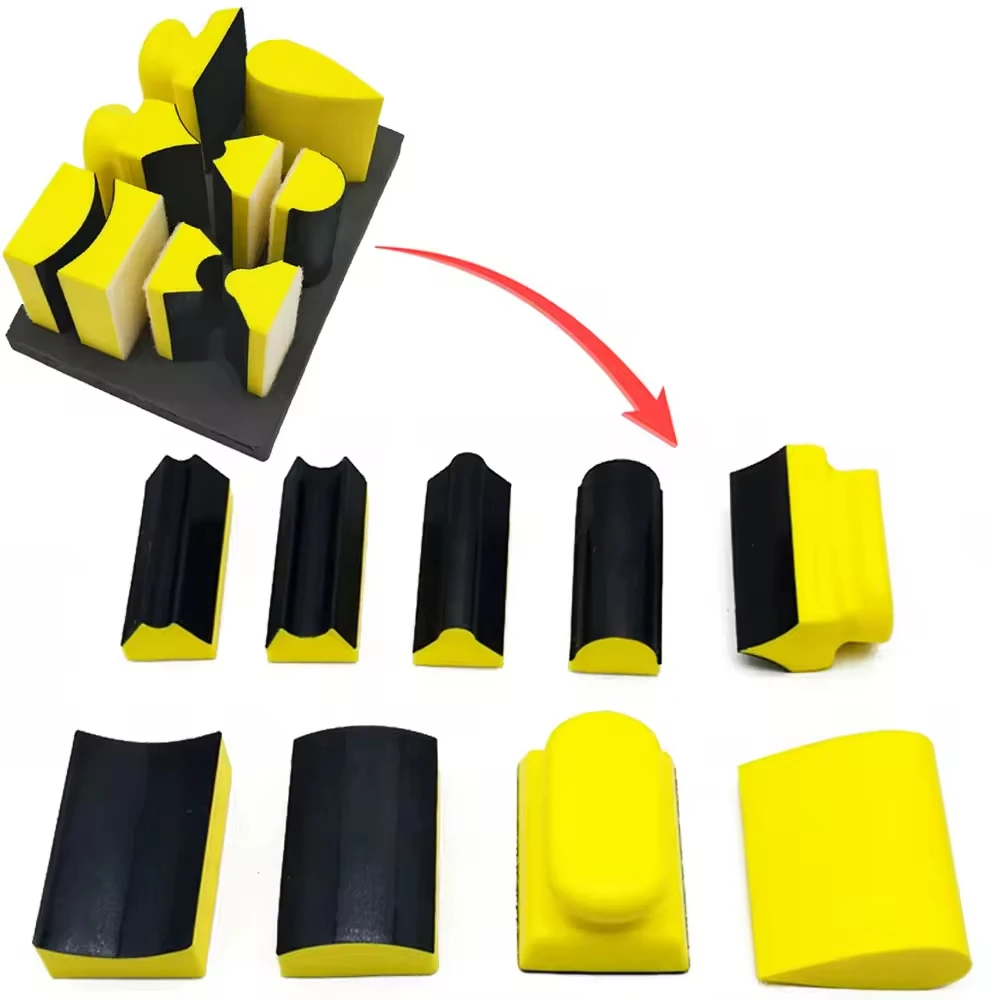 9-teiliges Handschleifblock-Pad-Set mit Klettverschluss, Handschleifblock für Möbel, Restaurierung, Zuhause, Kunst, Auto, Holz und Metallspalt