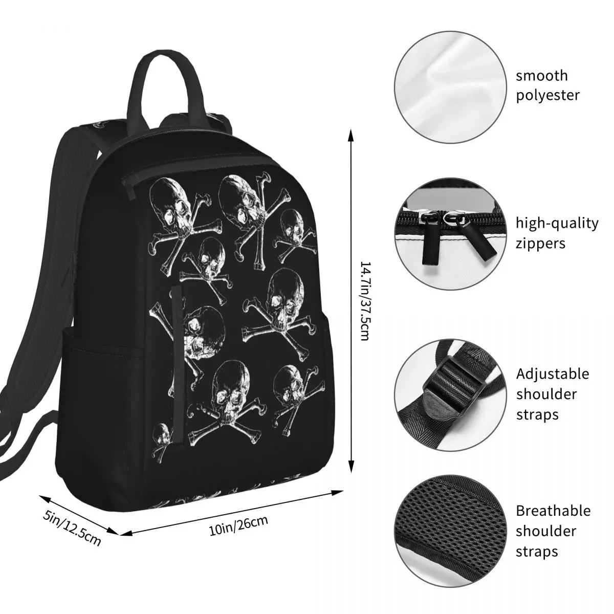 Gothic Horror Skull Bones Bones Crossbones (19) Backpack Student BookBag Boys Girls School Bag Computer Shoulder Bags Men Women