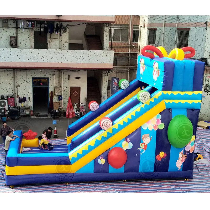 Children's cartoon inflatable bouncing slide, PVC inflatable outdoor long slide castle with obstacles