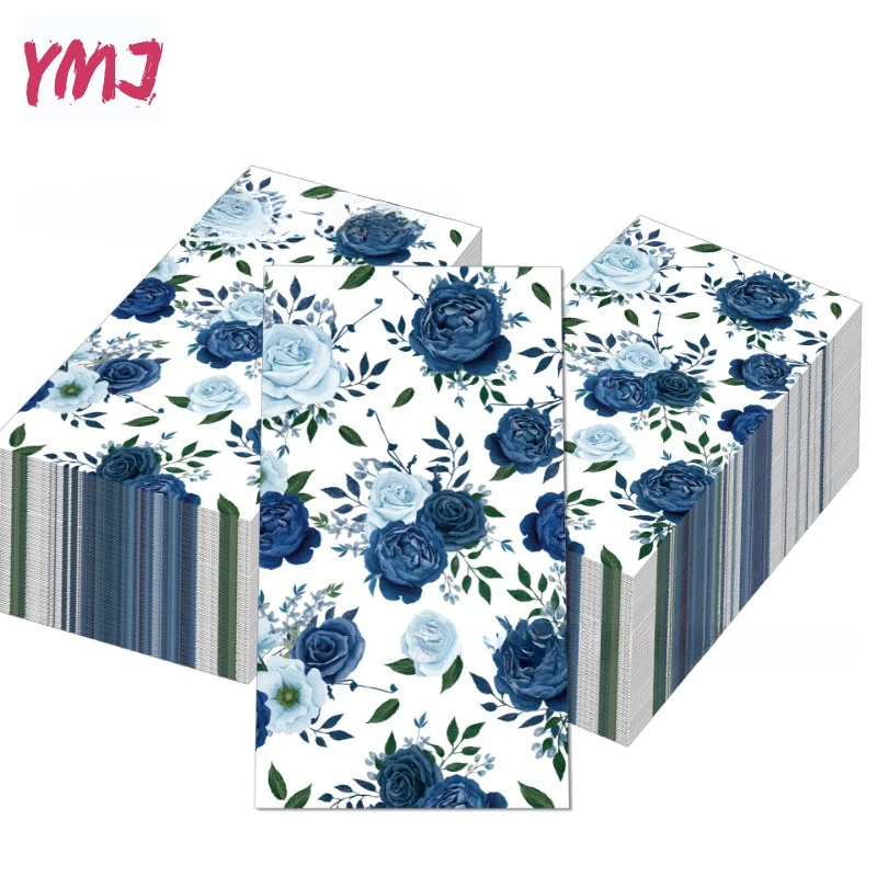 Vintage Blue Flower Wedding Birthday Long Tissue Paper Party Holiday Disposable Paper Placemats DIY Paper 20pcs/Pac 33*40cm