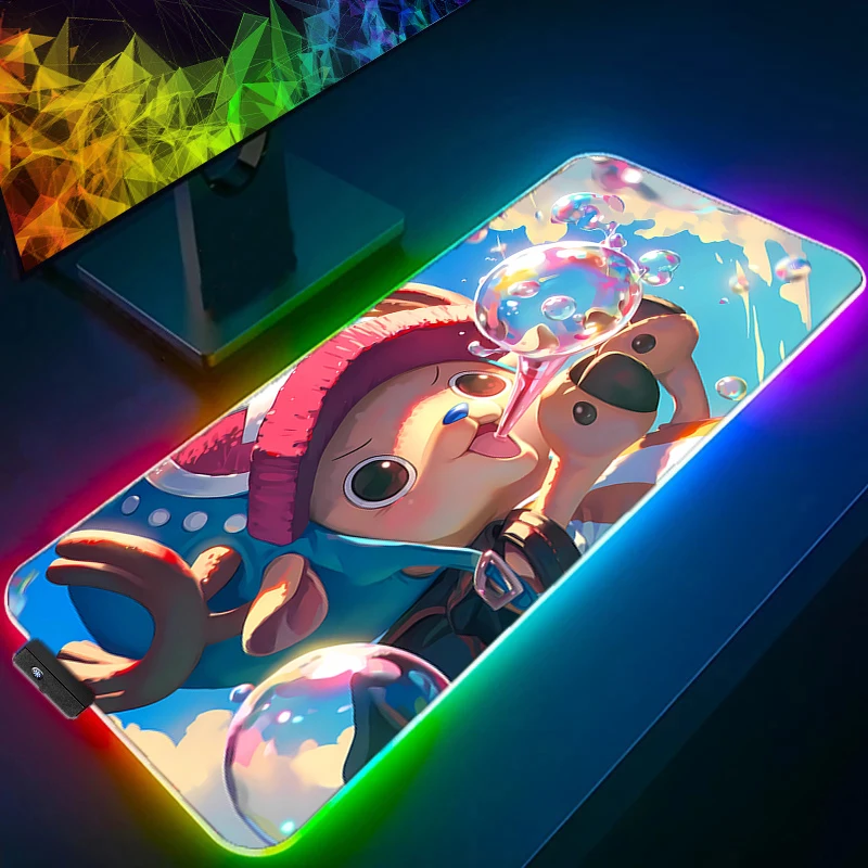 

RGB LED One Piece Tony Tony Chopper Mouse Pad Laptop Keyboard Pad Non-Slip Tablet Pad PC Accessories HD Mousepad Gaming Desk Mat