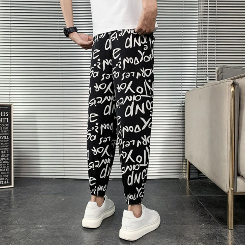 Mens Leggings Trendy Contrast Color Letter Print Pant Summer Casual Streetwear Personality Versatile Jogging Pants Men\'S Wear