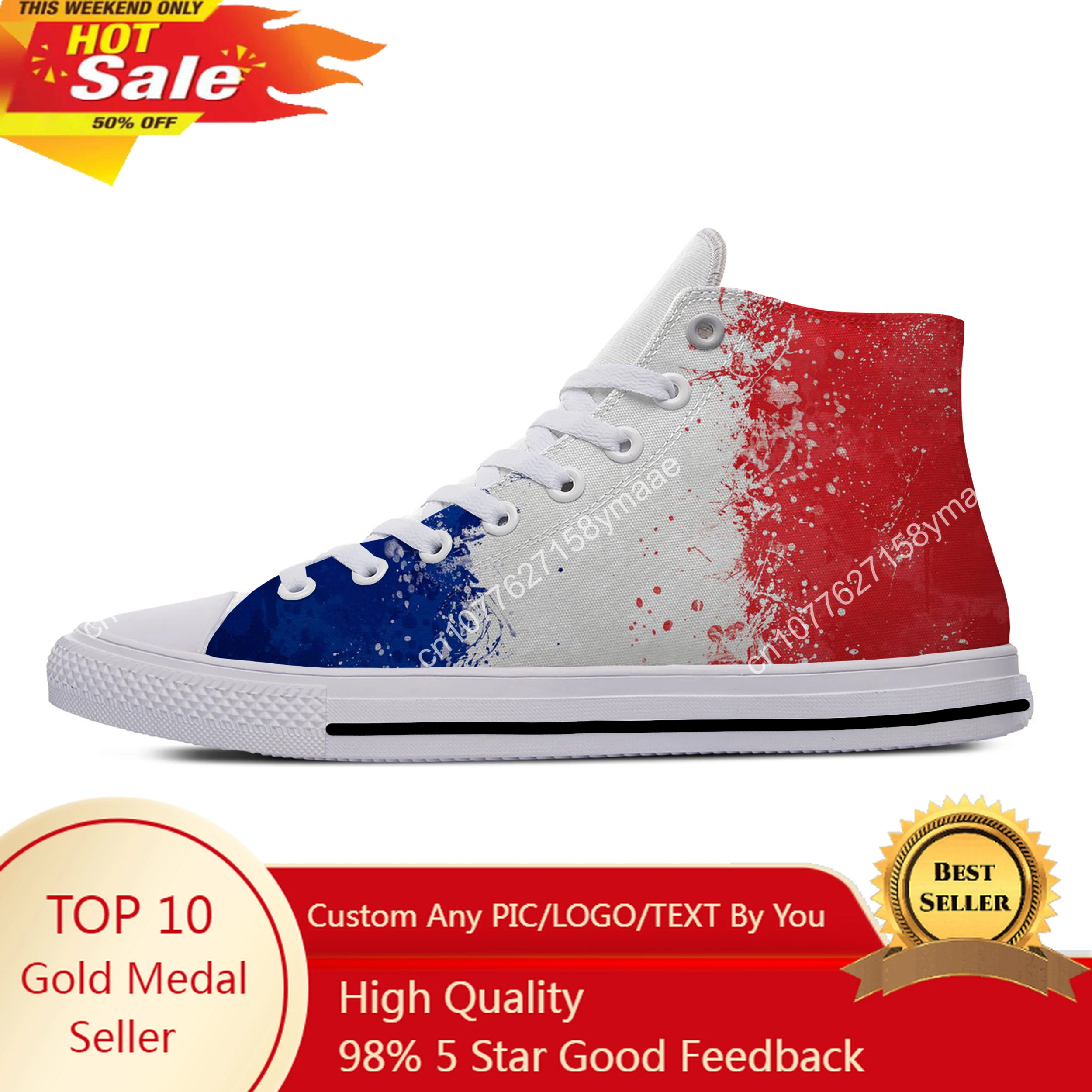 Hot Summer France Flag Funny Popular Fashion Casual Cloth Shoes High Top Latest Men Women Sneakers Classic Board Shoes