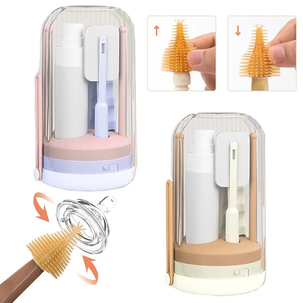 Soft Head Brush 7 in 1 Bottle Brush Kit Foldable Vertical Drying Rack Bottle Cleaning Tool Cotton Brush Dispensing Bottle
