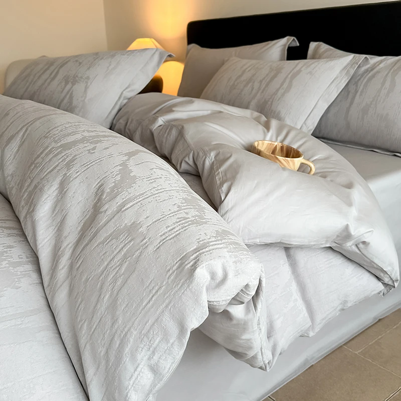 100% القطن الساتين الجاكار 4 قطعة طقم سرير فئة أ 60s طويلة التيلة القطن حاف مجموعة غطاء ضوء الملمس الفاخر للديكور المنزل #1