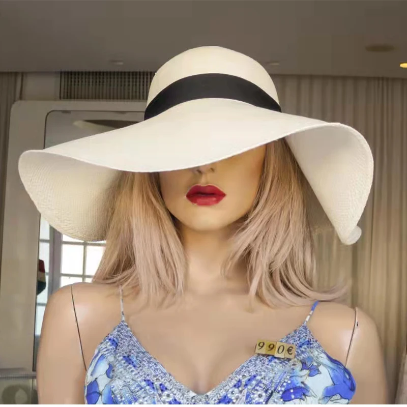 

Summer Foldable Big Brim Straw Hat Women Wide Brim Beach Hat Simple Travel Sun Hat Sunscreen UV Panama Sun Cap UPF 50+