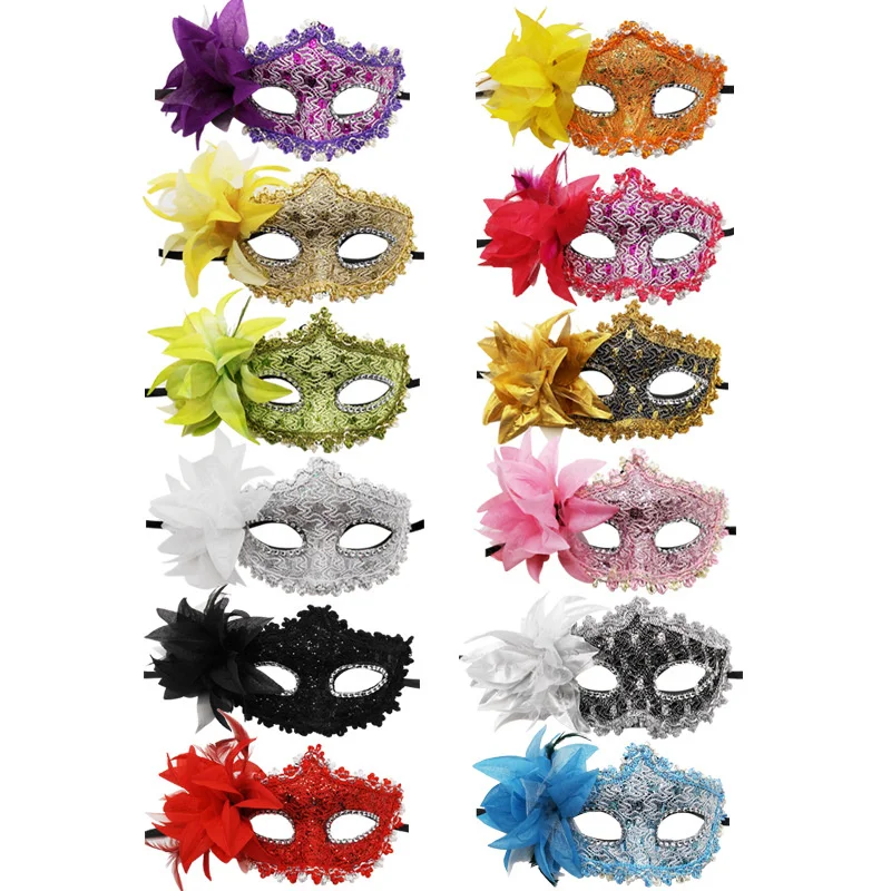 Venetian Mask Halloween Eye Mask Side Flower Rose Lace Sexy Mask Masquerade Party Decoration Dance Carnival Costume Play Props - view 2
