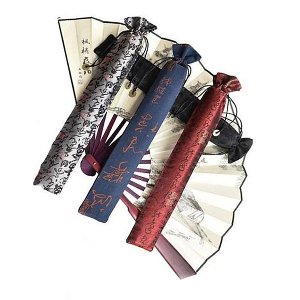 

Chinese Brush Calligraphy Paintings Bag Velvet Cloth High-end Folding Hand Fan Bag Gifts Packing Vintage