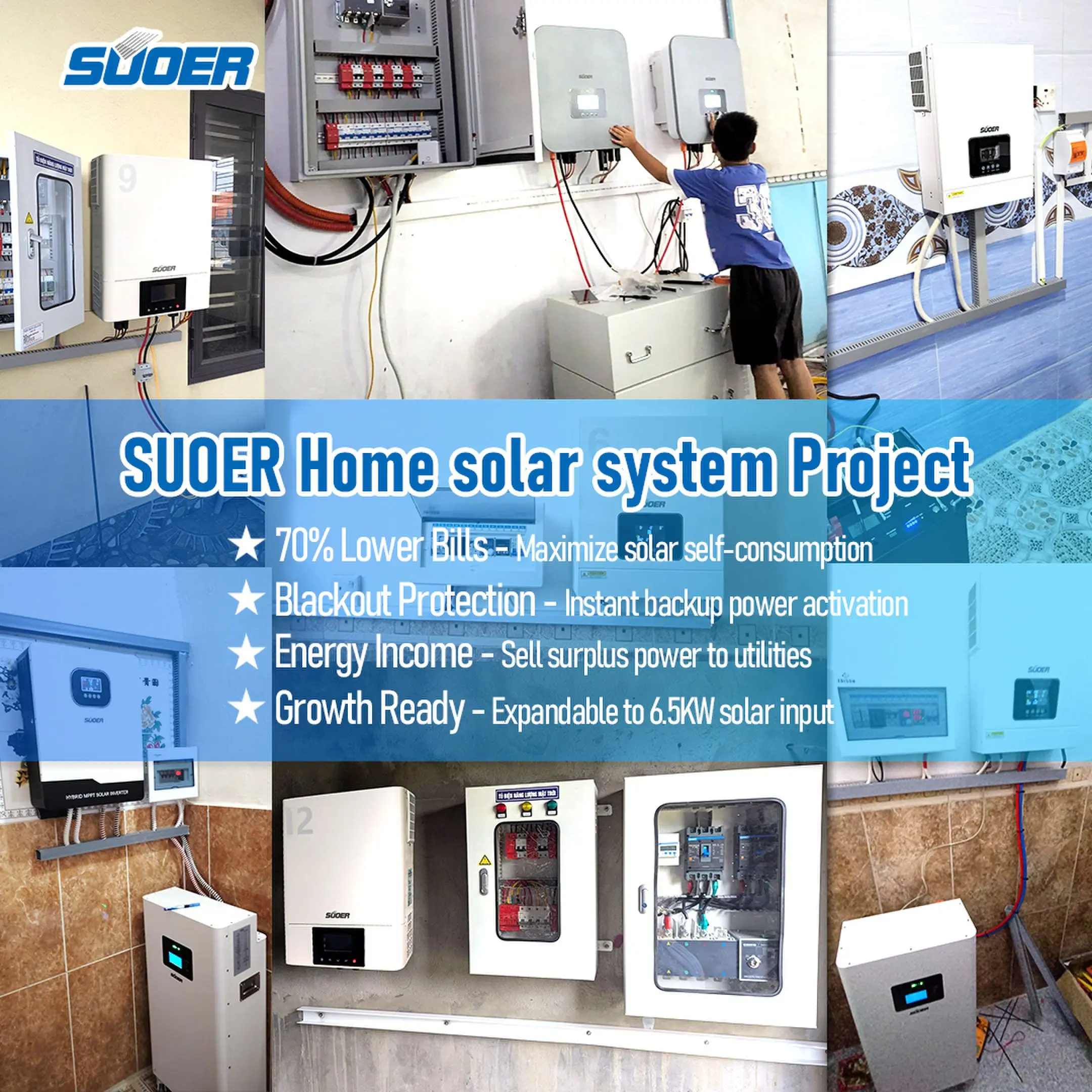 SUOER Wholesale Complete Home Use IP66 Waterproof 6KW Solar System Kit 15KWH off Grid Solar Power System Complete Kit