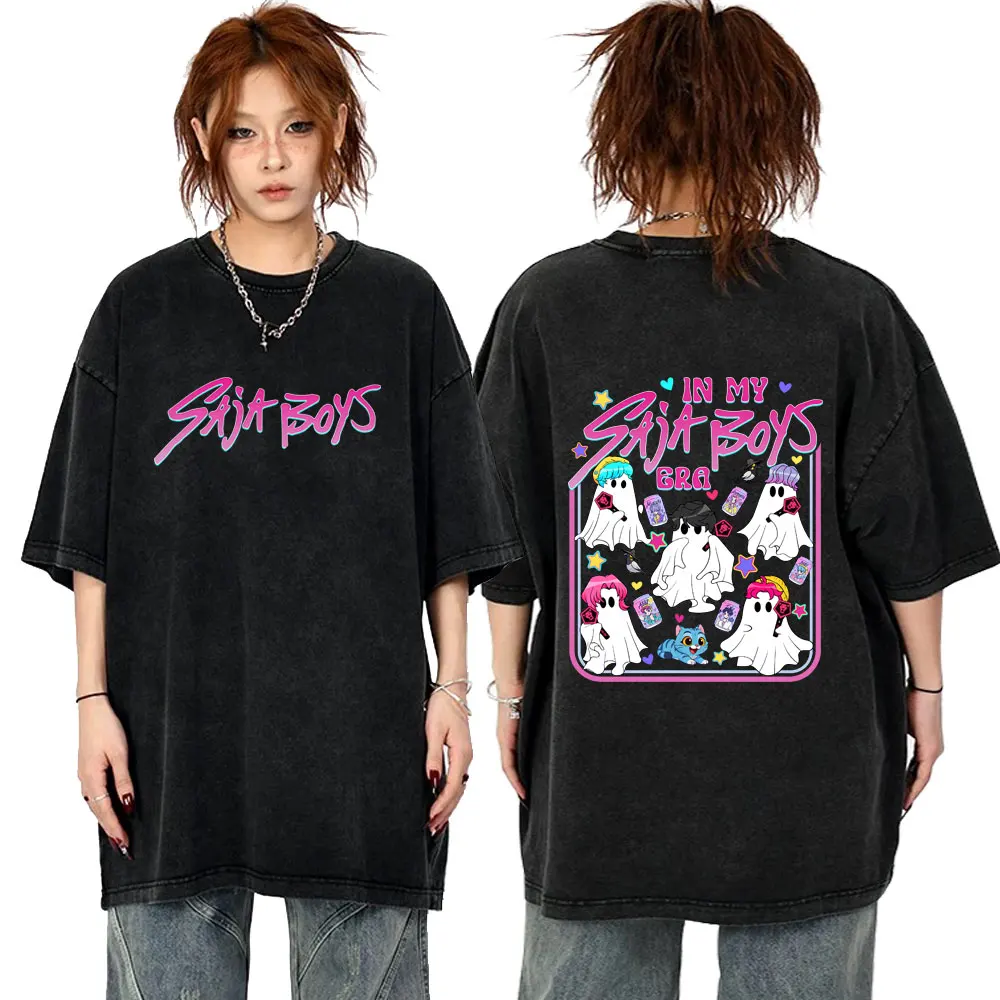 

Vintage Washed Kpop Demon Hunters Saja Boys T-shirt Men Women Christmas Halloween Style Tshirt Unisex Soft Cotton Short Sleeve