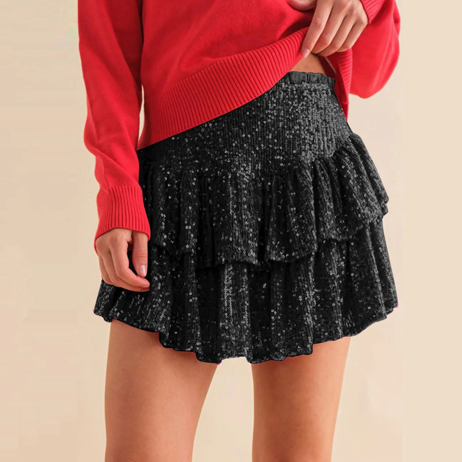 Shiny Sequin Short Skirt Y2k Party Club Glitter High Waist Skirts Female Street Wear Sexy Solid Color Pleated Skirt 2024 платье