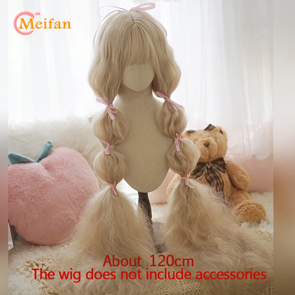 MEIFAN Synthetic Super Long Straight Lolita Wig With Bangs 120cm Blonde White Black Cute Fake Hair Women Halloween Cosplay Wigs