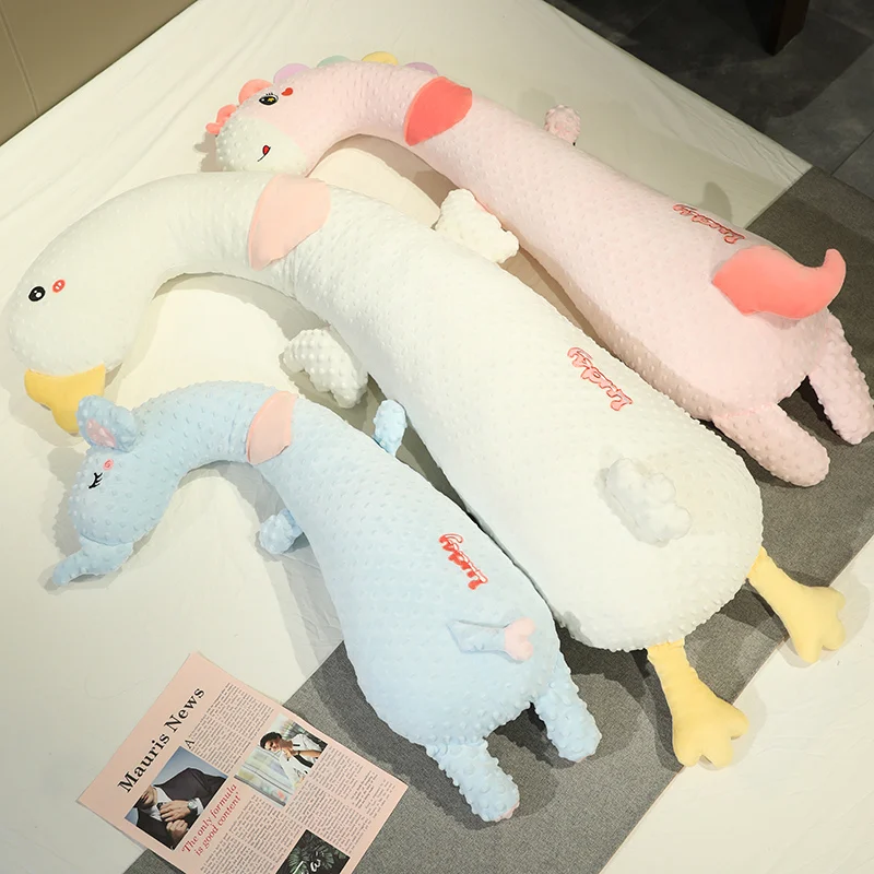 Cartoon Animal Long Body Pillow Bubble Dot Plush C Shaped Sleeping Pillow Stuffed Capybara Goose Unicorn for gifts.