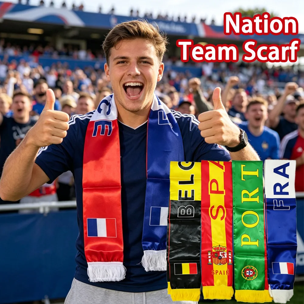 1pc Fan Scarf (Portugal, Spain, Belgium, France) - World Fan Themed Nation Team Scarf with Tassels for Stadium Matches