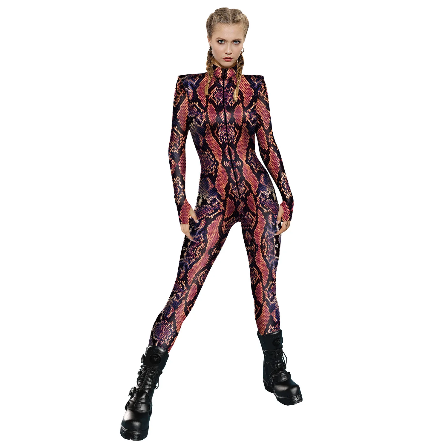 Damen Herren 3D-gedruckter Tier-Schlangen-Python-Schädel Cosplay-Jumpsuit Erwachsenen-Halloween-Cosplay-Zirkus-Radfahrer-Kostüm Karneval-Bodysuit – Detail 29