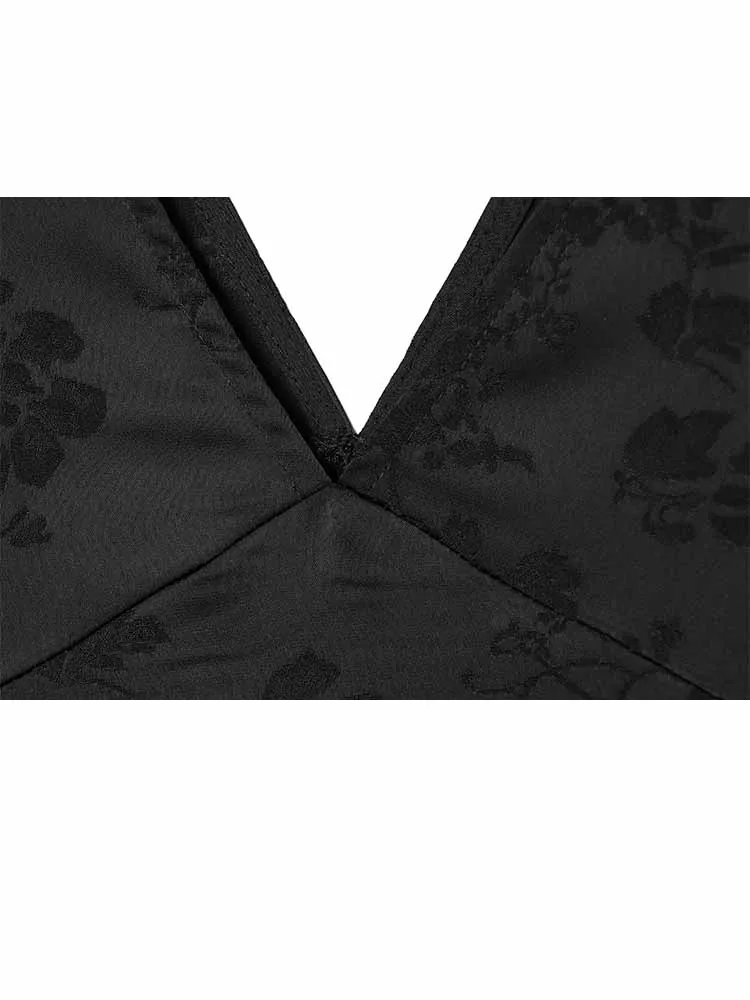 Sukienka midi damska letnia bez rękawów z dekoltem w serek, seksownym odkrytymi plecami, żakardową dekoracją, uniwersalna sukienka damska w jednolitym kolorze.