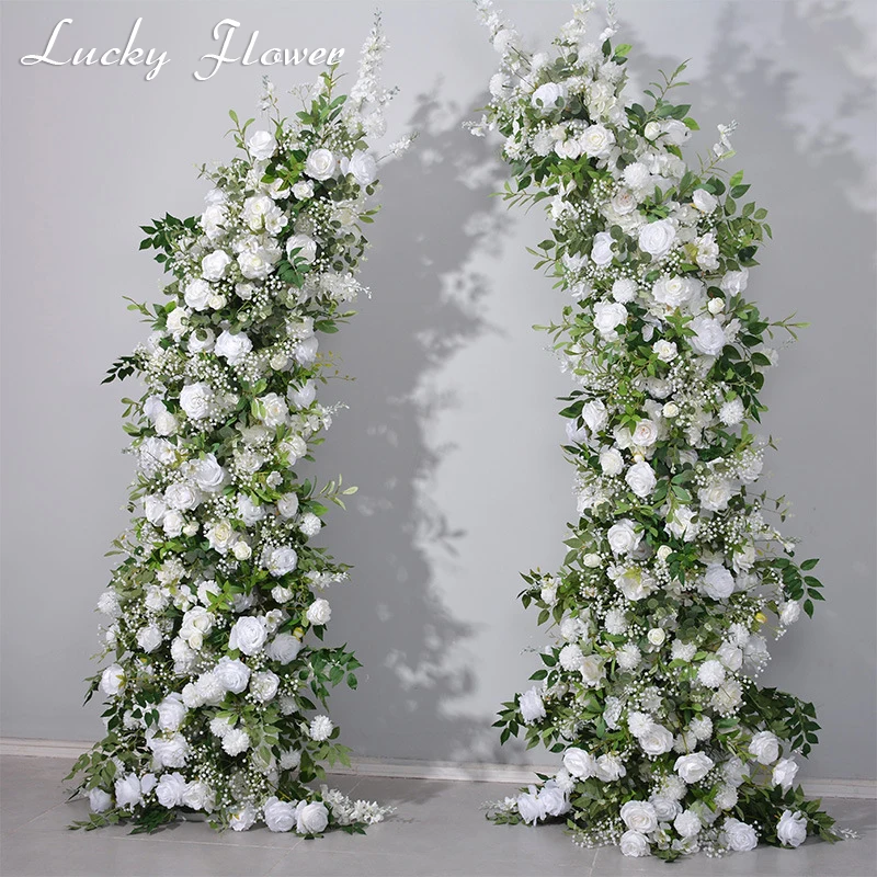 Baby breath Rose Greenery Horn Flower Row Wedding Arch Decoration Artificial Flower Row Backdrop Arrangement Party Floral Decor