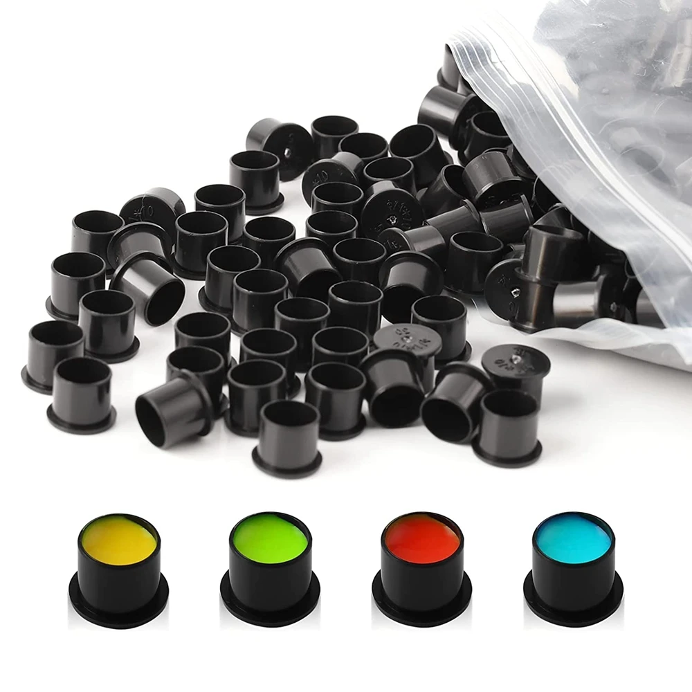 100/1000Pcs Tattoo Caps Cups with Base Disposable Pigment Cups Microblading Makeup Ink Cups Black Pigment Ink Caps Accessories