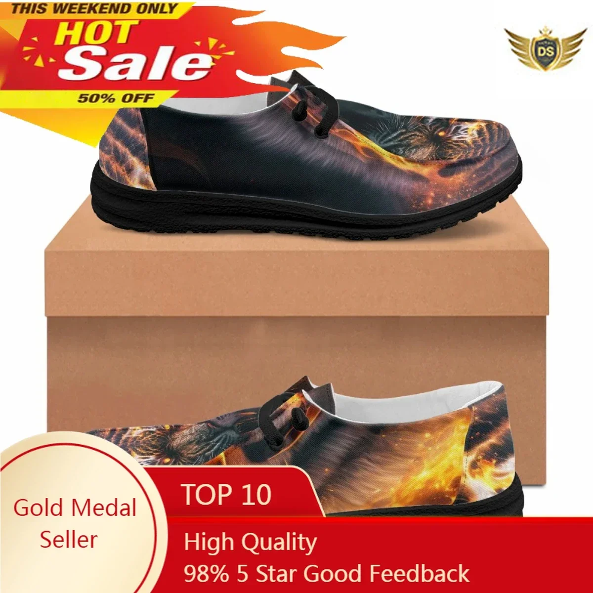 Fashion Art Tiger Pattern 3D Printing Men's Casual Flat Shoes Trendy Classic Canvas Dude Shoes Gentleman Loafers