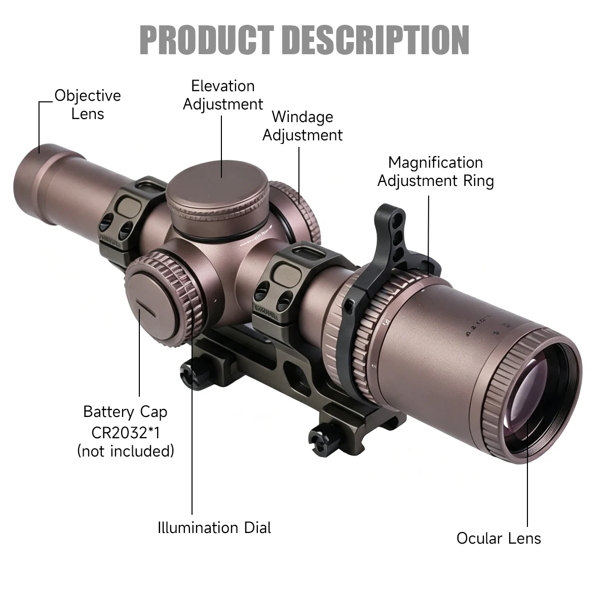 Tactical VT 1-6x24 2nd Generation Sight PTCAG Red Light Illumination Cross Shaped Optics High-definition Anti-seismic Riflescope