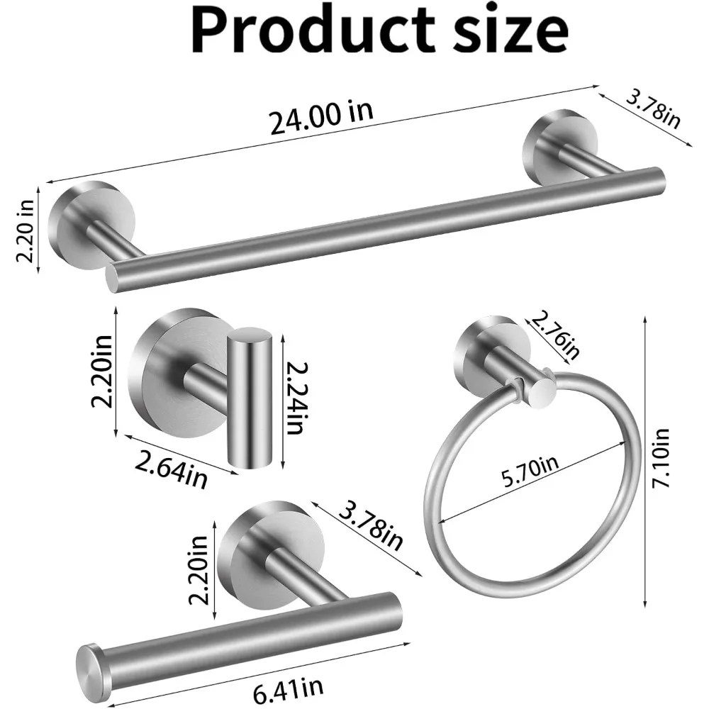 مجموعة أدوات الحمام المصنوعة من النيكل المصقول، قضيب منشفة مقاس 24 بوصة، مجموعة ملحقات مكونة من 10 قطع مع قضبان مناشف لديكور الحمام الحديث