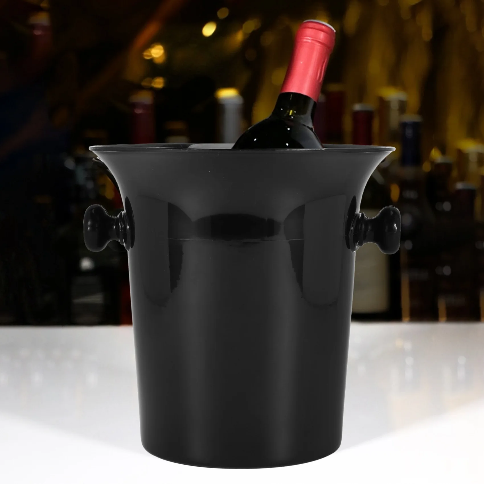 Vertedor de vino de plástico negro Spittoon, tamaño estándar con embudo negro, Cubo de champán