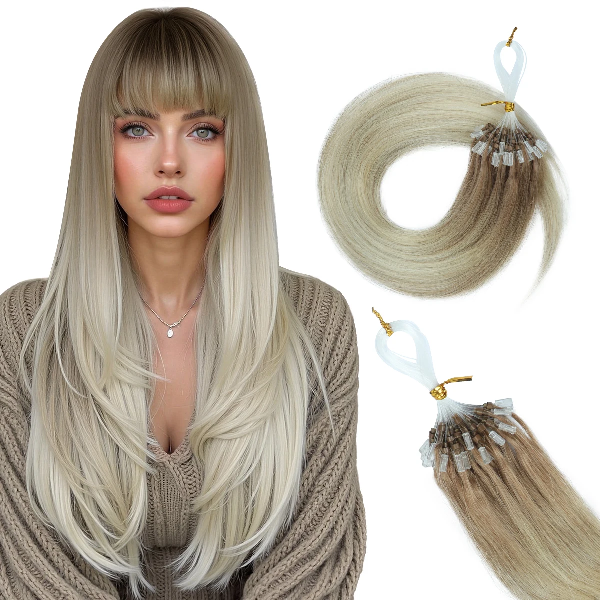 オンブレカラー I チップストレート人毛エクステンションケラチンヘアホットプレボンドマイクロビーズヘア女性用 12-20 インチ 50 個/パック