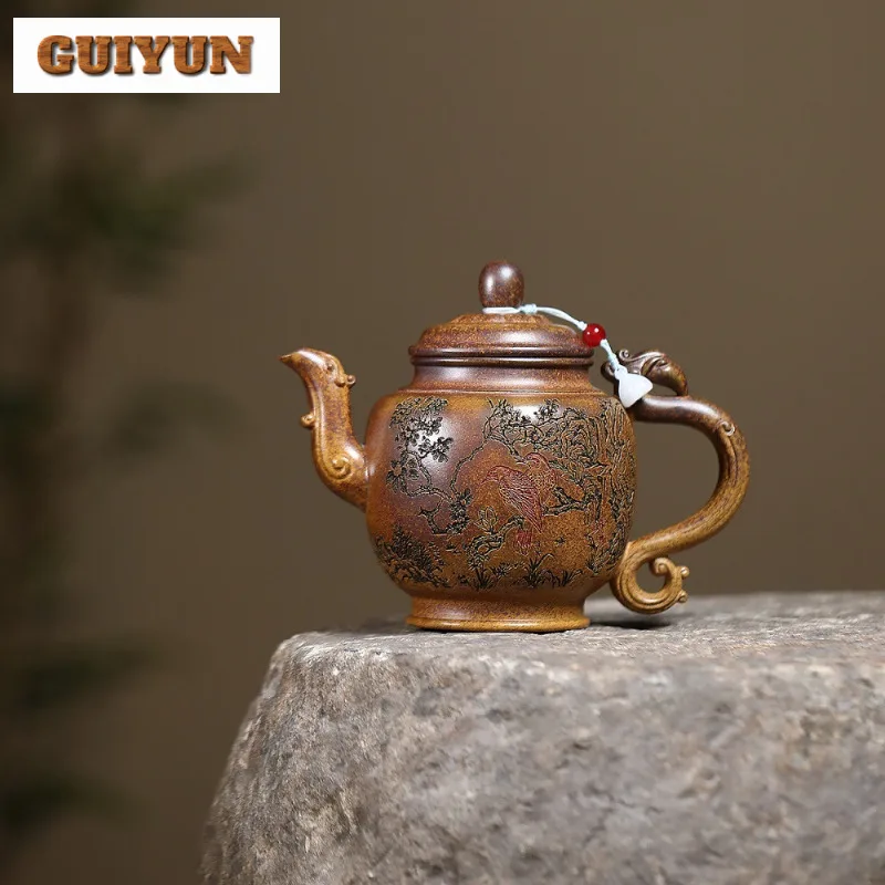 

410 мл Исин фиолетовые глиняные чайники ручной работы дворцовый фонарь горшок необработанная руда фарфоровый грязевой чайник с ситечком Чайный набор Zisha