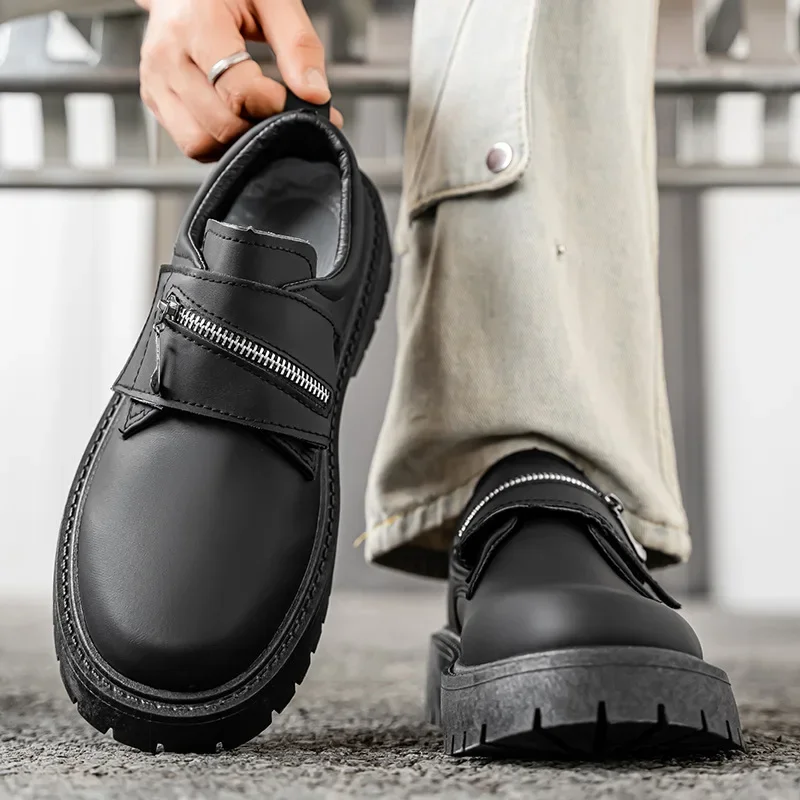 2025 جديد رجل ماتي ديربي أحذية العمال البريطانية سستة المشذبة حذاء كاجوال كبير جولة تو أحذية جلدية سوداء لارتداء اليومي