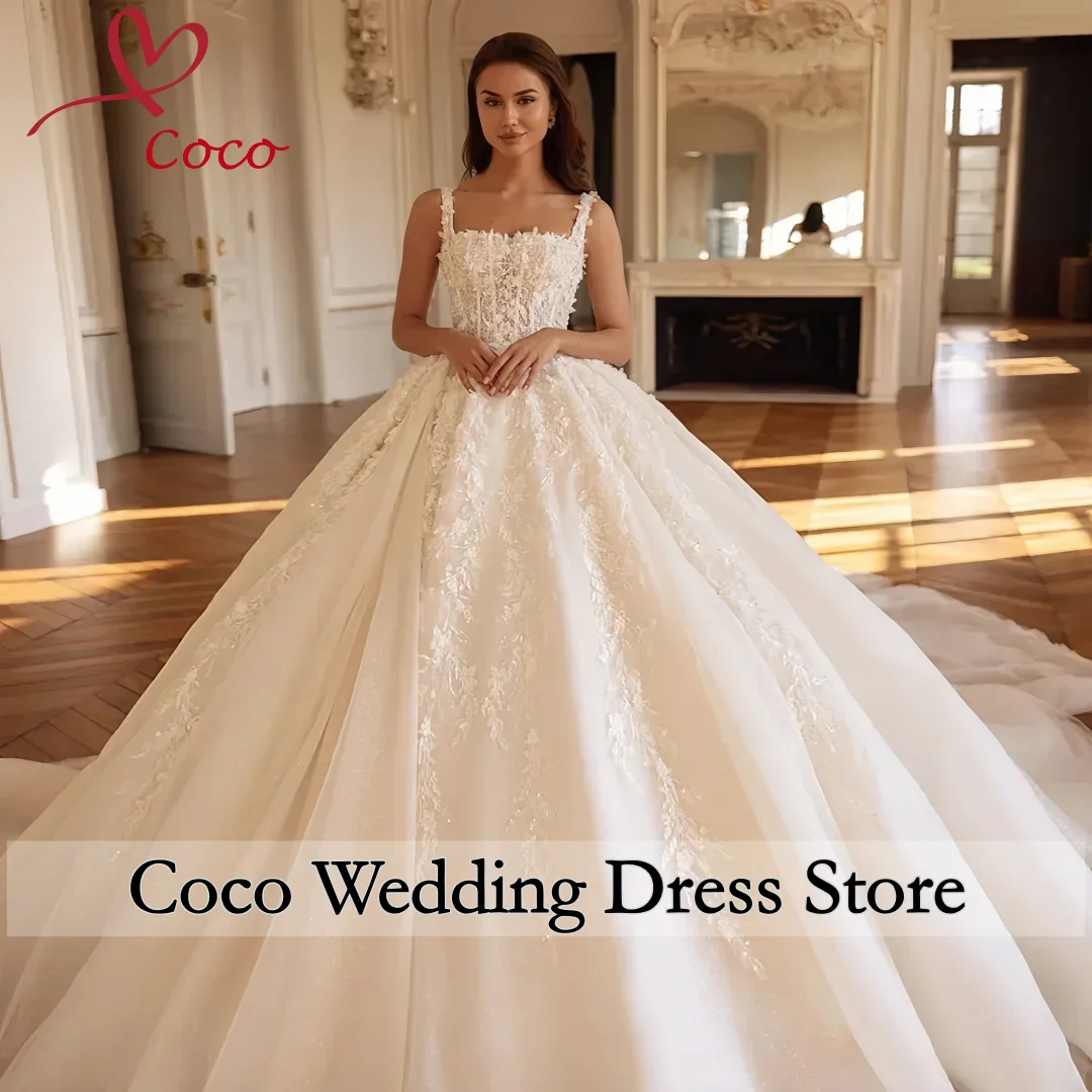 Customized Gorgeous  Wedding Dress Organza With Embroidery Ballgown Sleeveless Squarecollar Bridedress Lace Up Vestido De Novia