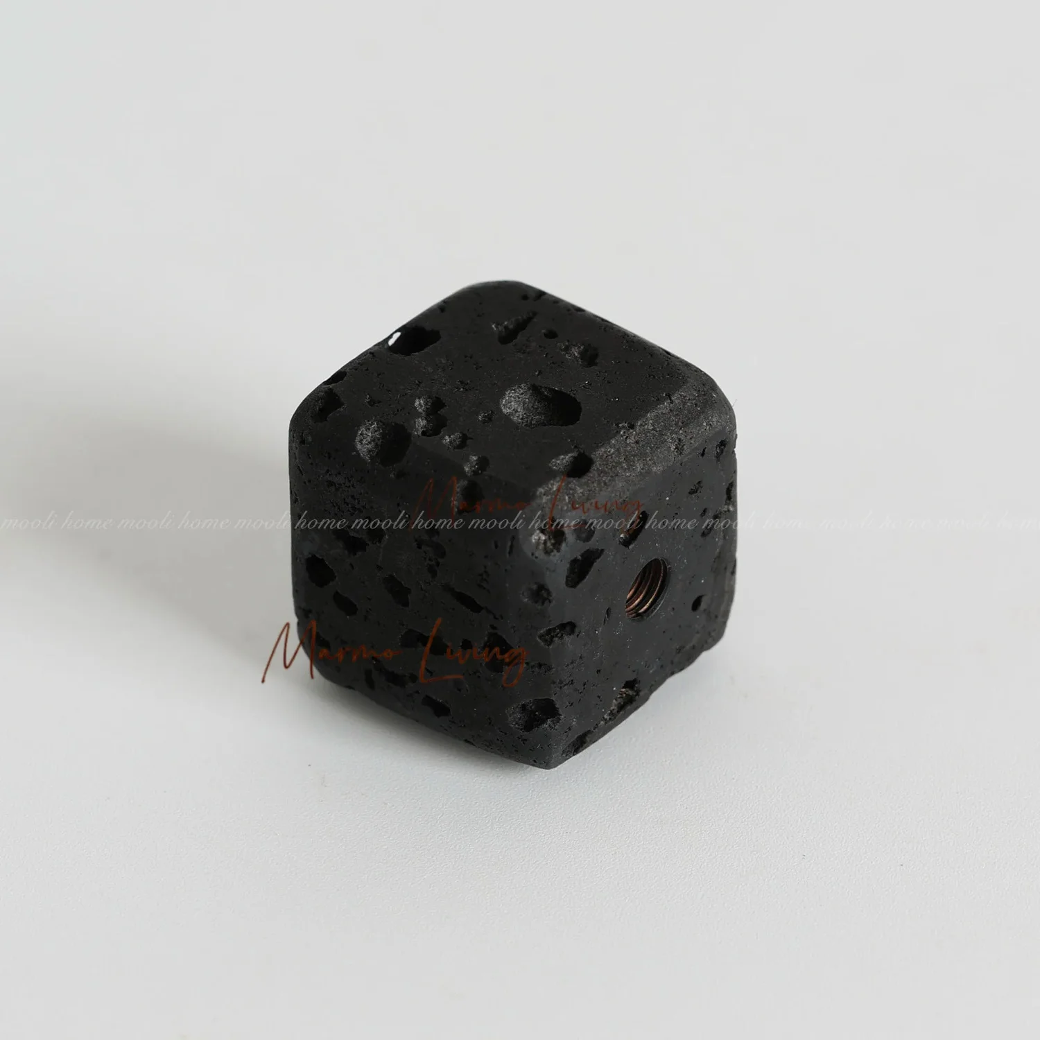 Wabi Sabi Black Travertine Stone Door Handle French Retro Wardrobe Natural Marble Cubic Knob Square Art Drawer Pull