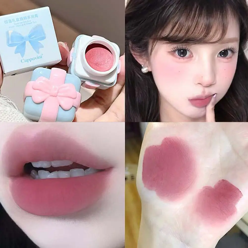 Caja de regalo sorpresa con lazo, 1 Uds., 4 colores, crema multiusos para labios y mejillas, niebla suave, mate, colorete sedoso, Maquillaje facial duradero