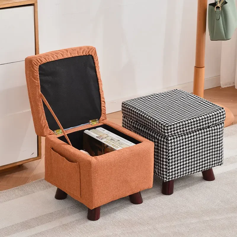 

Fabric Small Stool Household Low Stools Square Stool Simple Living Room Sofa Side Coffee Table Stools Solid Wood Bench Ottomans