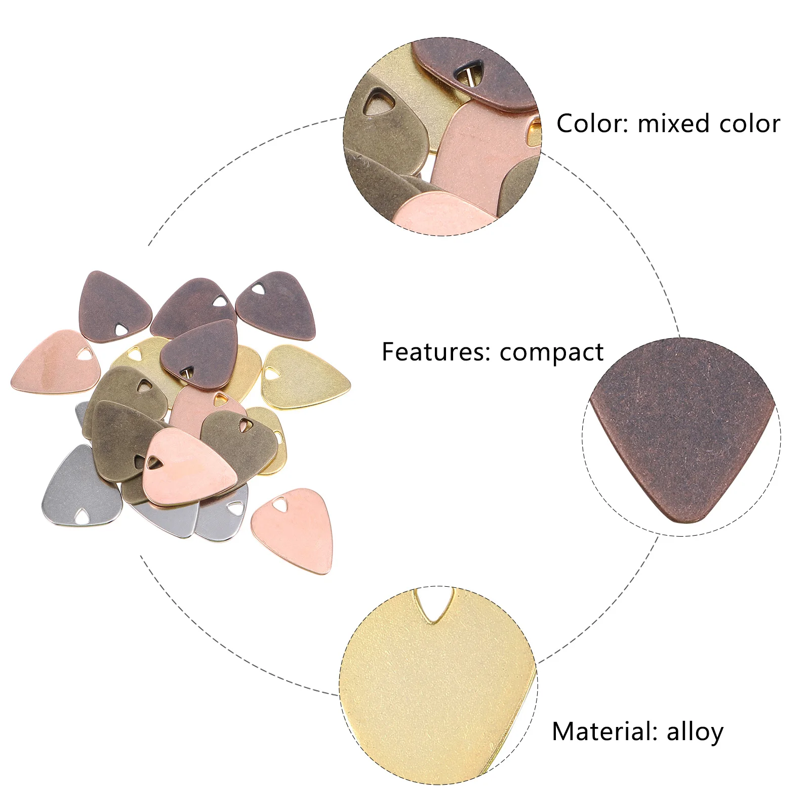 

20pcs Metal Pick Alloy Plectrum Durable Lightweight For Electric Guitar Comfortable Play Guitar Accessories Necklace Decor