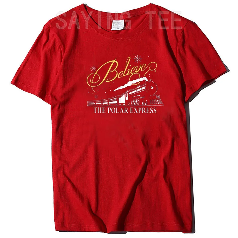 The Polar Express Believe - Christmas Family Matching Pajamas T-Shirt Sayings Quote Graphic Tee Tops Xmas Party Holiday Clothes