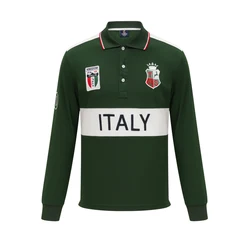 Polo da uomo europa italia manica lunga casual ricamo in cotone di fascia alta cuciture di lusso colore a contrasto design originale