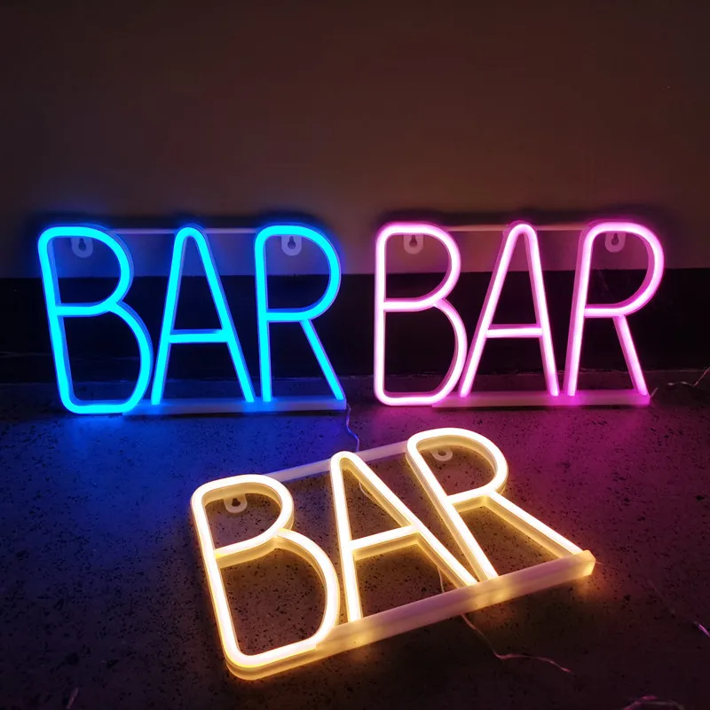 BAR Neon Sign Light LED Letter Neon Lamp Tube Christmas Decoration Pendant KTV Party Bedroom Home Decor Festival Kids Gift
