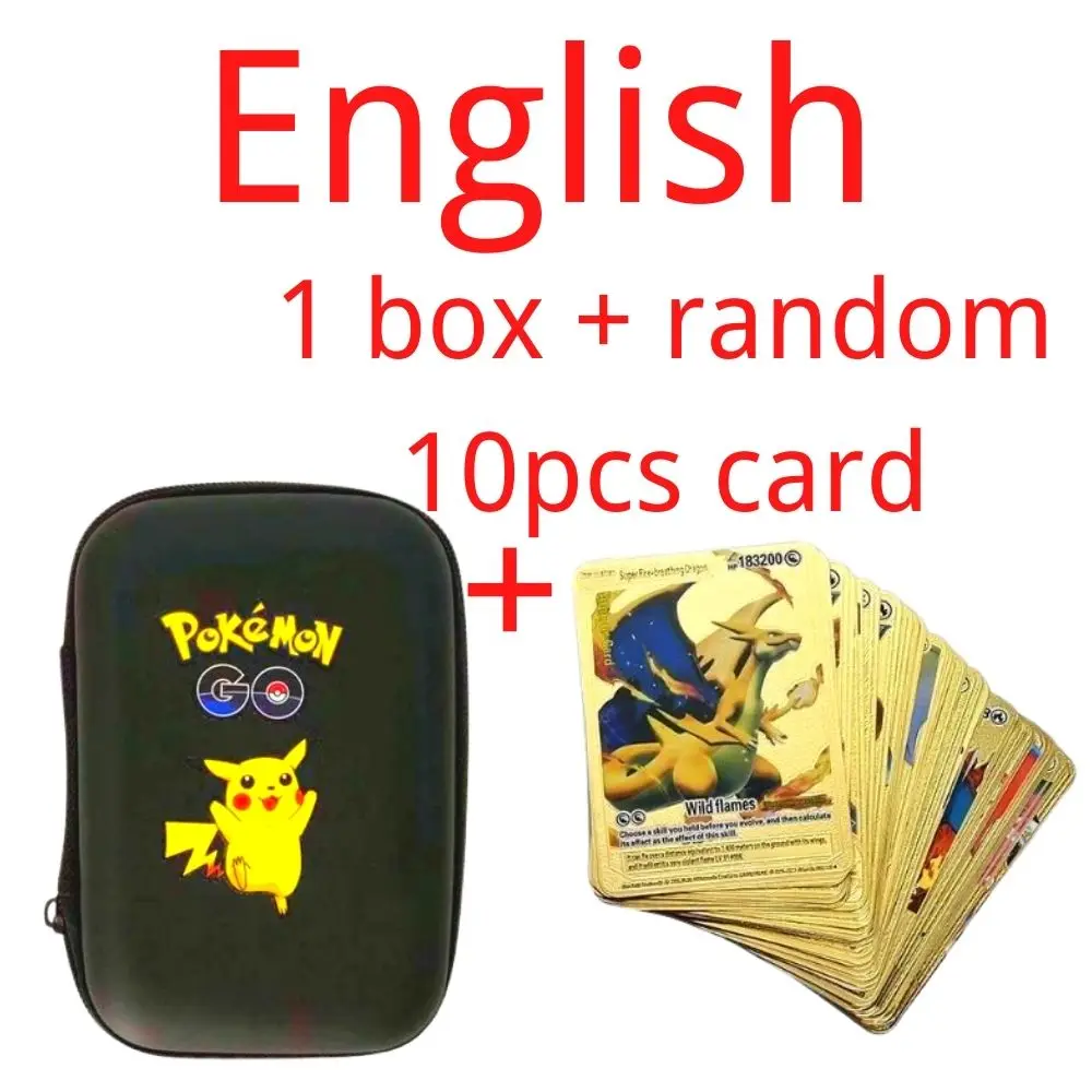 1 Box mit 10 Pocket Monsters Goldfolienkarten VMAX GX-Karten Englisch Spanisch Pikachu Charizard Arceus Bunte Pocket Monsters-Karte