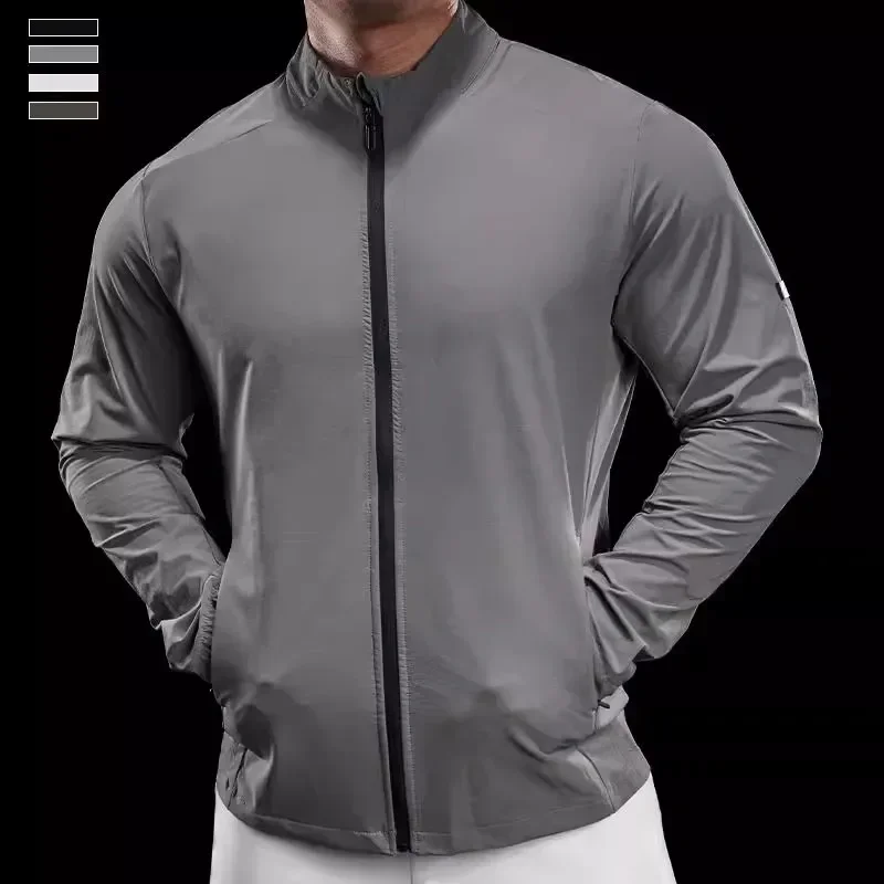 2024 Spring Autumn Running Training Sports Jacket Men Zipper Stand Collar Top Stretch Slim Long Sleeve Shirt Gym Fitness Jacket