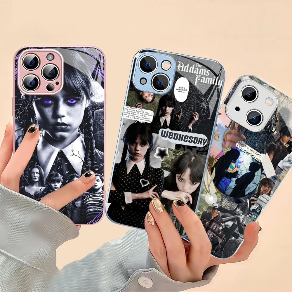 Wednesday Addams Family Tv Shows Phone Case Tempered Glass For Iphone 14 13 12 11 Pro Mini XS MAX 14Plus X XS XR Cover