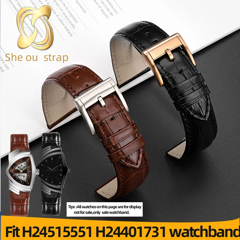 21MM Black Brown Leather Watchstrap For Hamilton H24515551 H24401731 Cowhide Watchband Diagonal Accessories