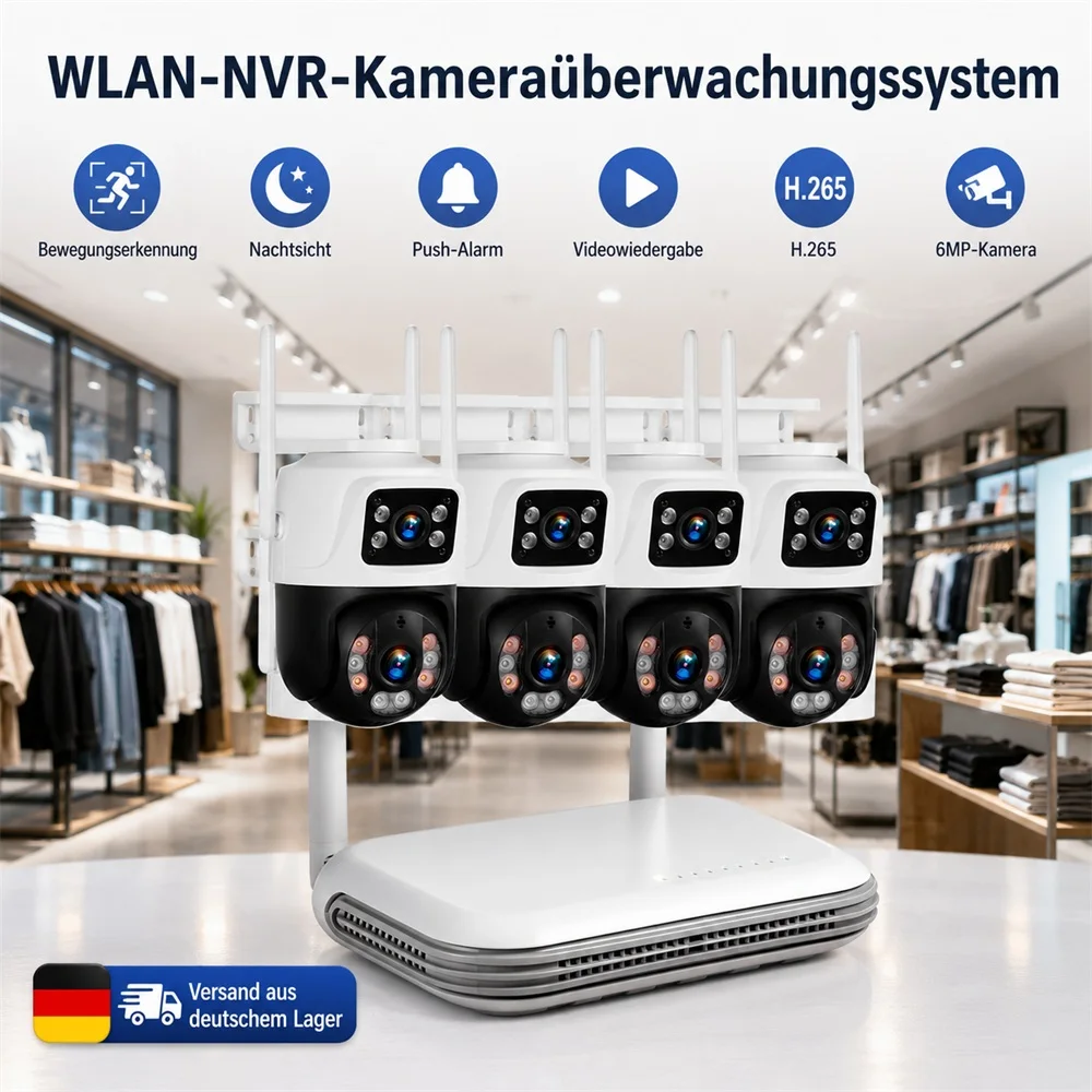 Kit NVR sans fil KERUI 6MP Full HD 8 canaux, système de caméra IP WIFI à double objectif, kit de surveillance extérieure CCTV, enregistreur audio-vidéo