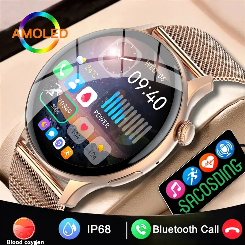 

SACOSDING Women Smart Watch 466*466 Amoled 1.43-Inch Hd Screen Always Displays Time Bluetooth Calls Sports Waterproof Smartwatch