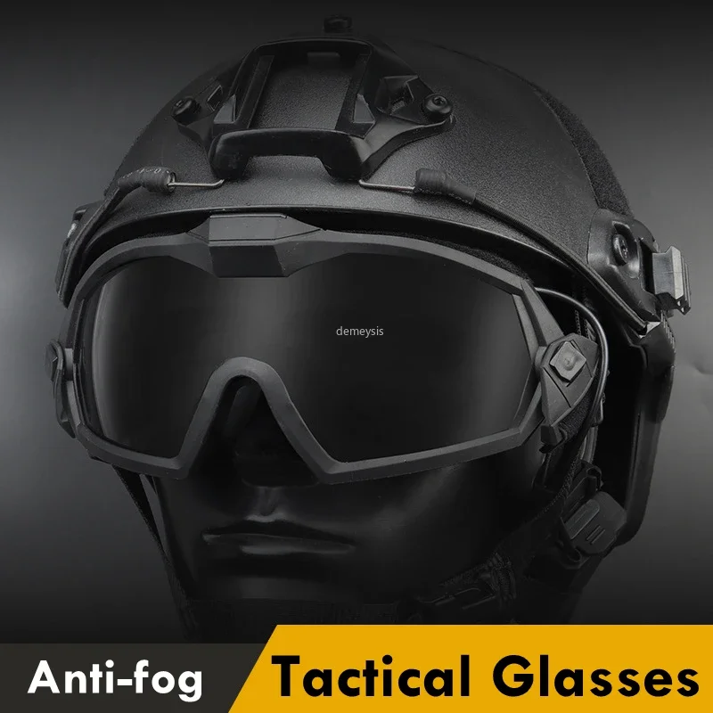 Imagem -02 - Anti-fog Óculos Táticos com Micro Ventilador ao ar Livre Airsoft Paintball Protetor Moto Lente Intercambiável