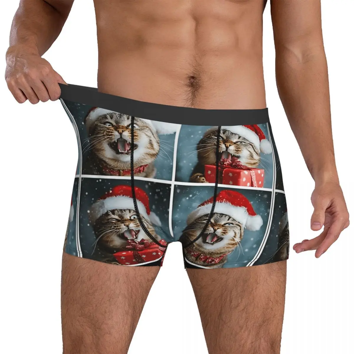 

Cat Santa Hat Christmas Cat Selfie Underwear Design Boxershorts Hot Sale Males Underpants Comfortable Boxer Brief Birthday Gift