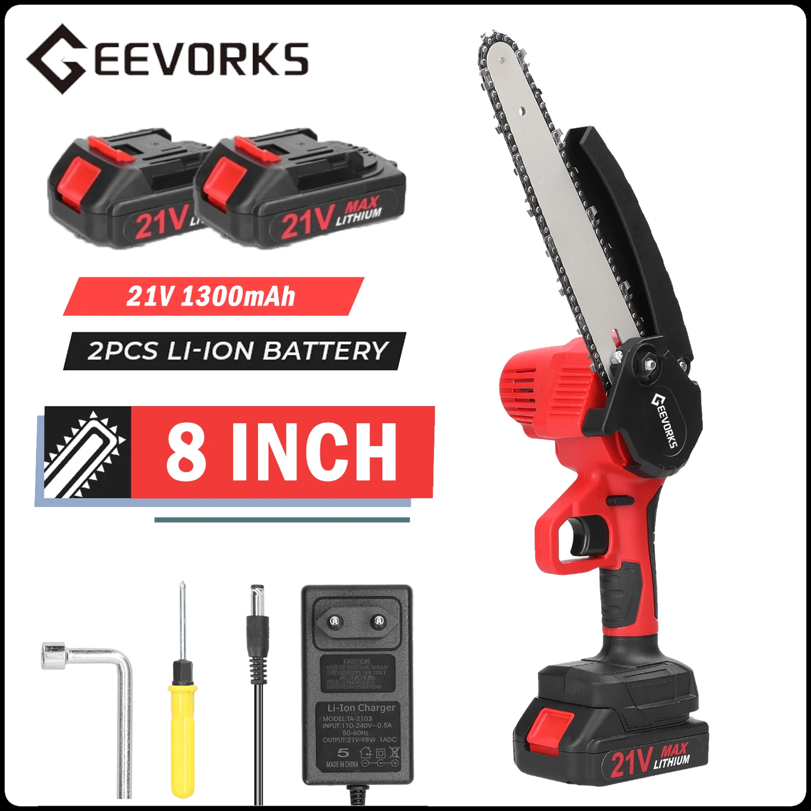 21V 8Inch Portable Electric Pruning Saws Rechargeable Saw Small Wood Splitting Chainsaw One-handed Garden Woodworking Power Tool