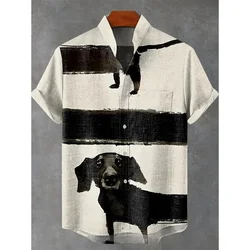 Men's Funny Black Dachshund Dog Print Casual Summer Shirt Summer Hawaiian Shirts Harajuku Streetwear Button Down Tops