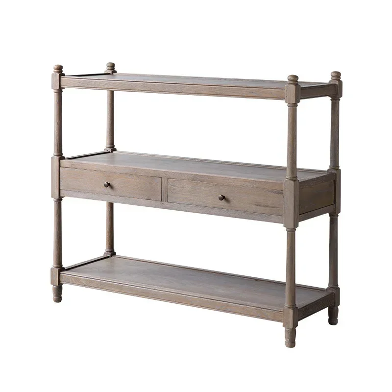 

Nordic country art retro simple guest restaurant cabinet porch storage rack oak solid wood meal