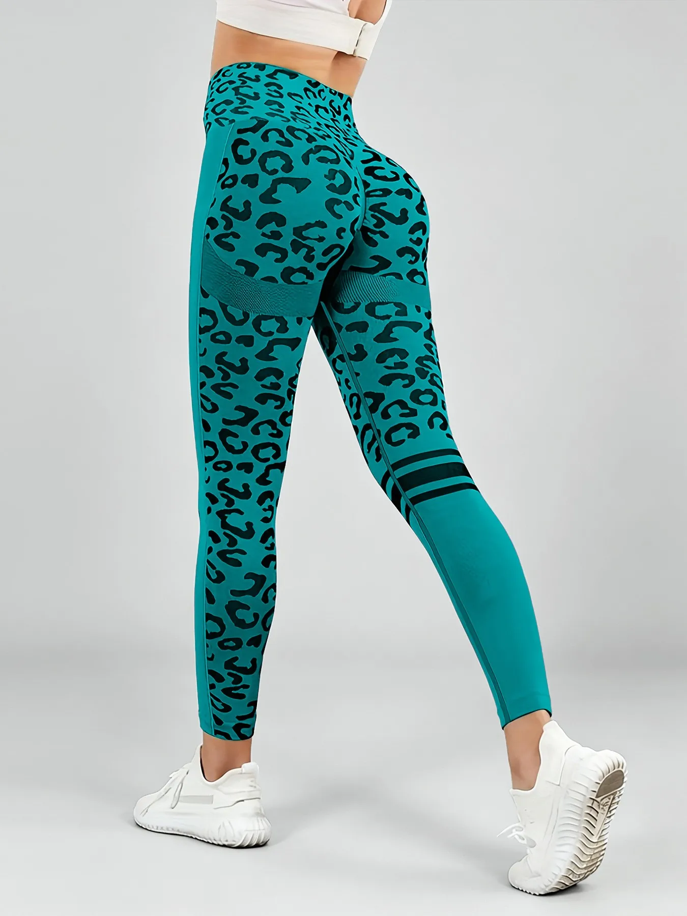 Women Leggings High Waist Leopard Print Yoga Pants Breathable Tummy Control Tights Purple Compression Fit Workout Leggings